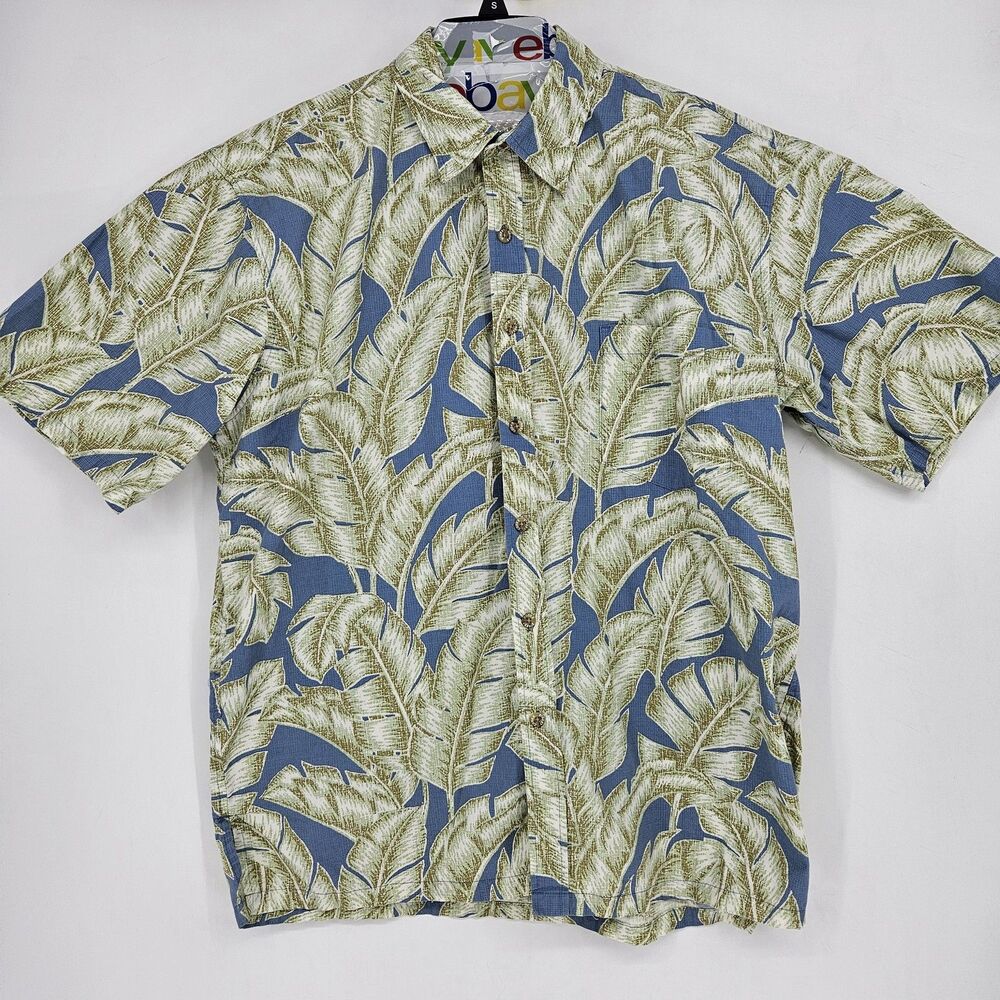 Cooke‎ Street Honolulu Shirt Mens XL Blue Green Leaf Hawaiian Button Up Aloha